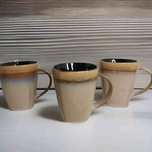 3 At Home Stoneware Mugs Cups: 3 Nova Brown & Nova Black 4"1/4x3.5" New